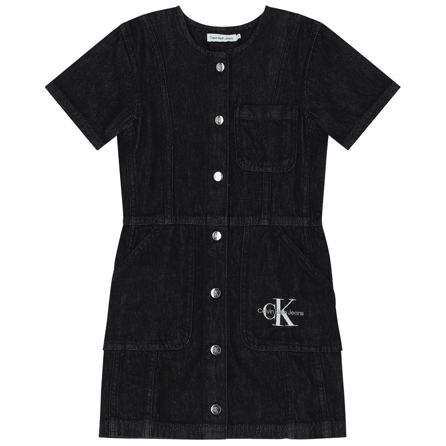 Girls Black Logo Denim Dress, 1, hi-res