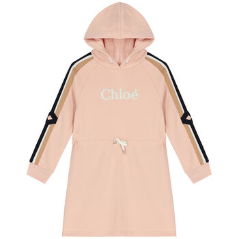 Girls Pink Logo Hooded Dress