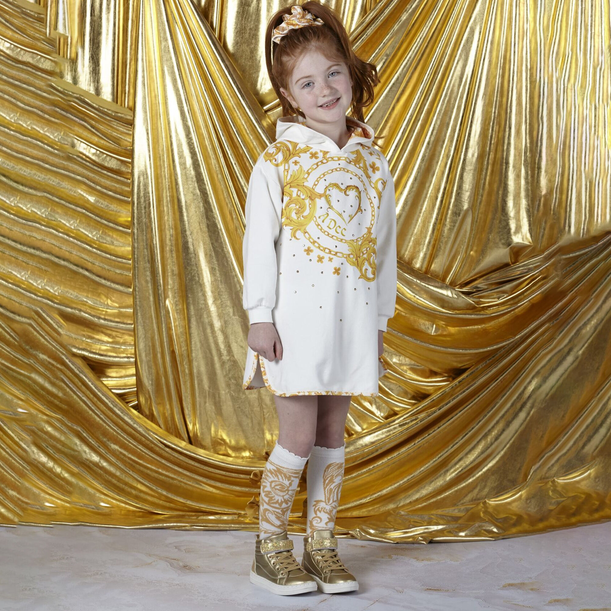 A Dee Girls Gold Embellished Trainers Junior Couture UAE
