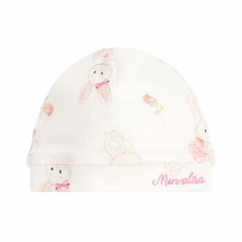 Baby Girls White Printed Hat