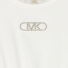 Girls Ivory & Gold Logo Dress, 2, hi-res