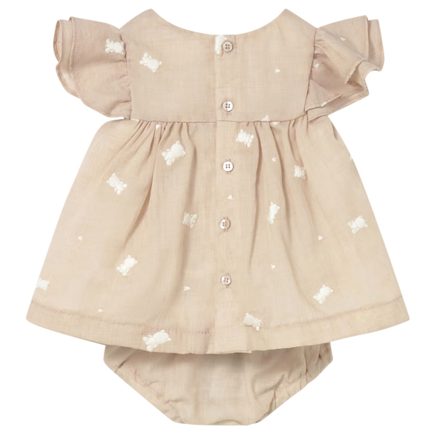 Baby Girls Beige Embroidered Floral Dress Set, 1, hi-res