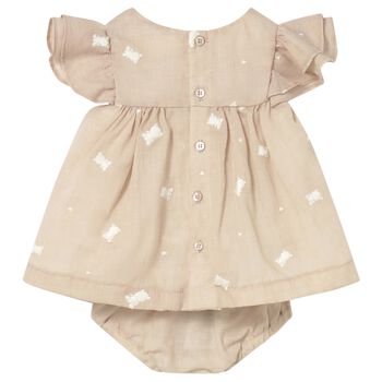 Baby Girls Beige Embroidered Floral Dress Set