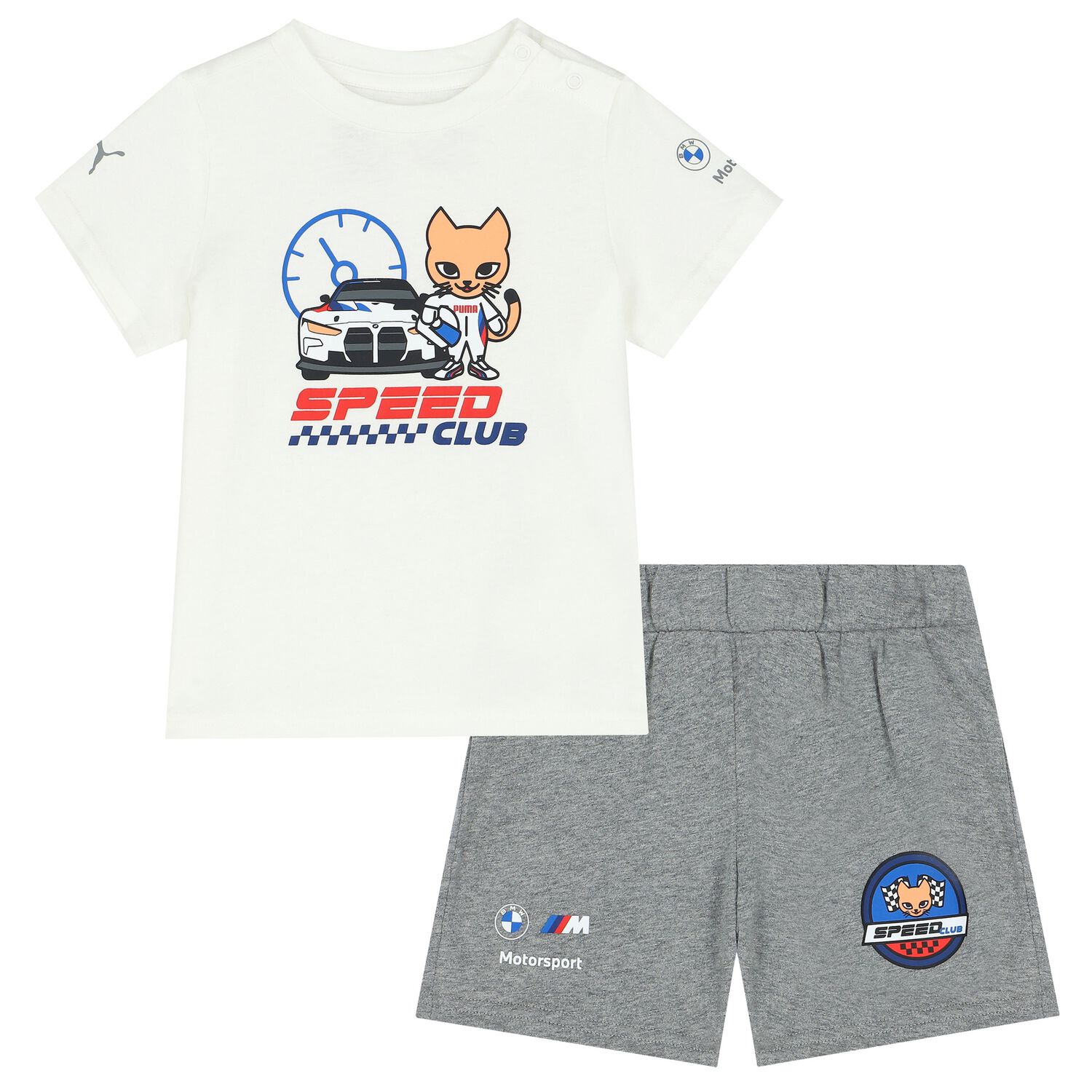 Boys White & Grey Logo Shorts Set, 1, hi-res