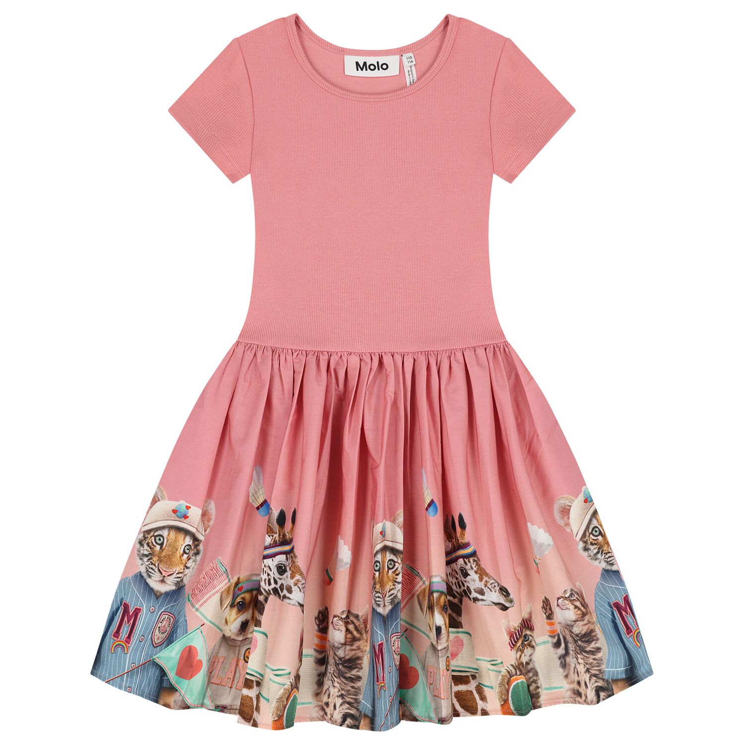 Girls Pink Animals Dress, 2, hi-res