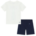 Boys Ivory & Navy Crocodile Shorts Set, 1, hi-res