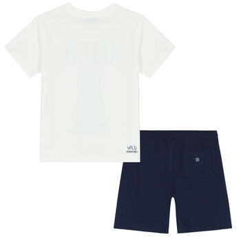 Boys White & Navy Blue Crocodile Shorts Set