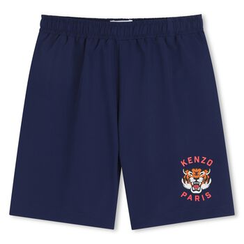 Boys Navy Blue Tiger Logo Swim Shorts
