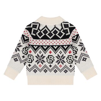Younger Boys Ivory & Black Knitted Cardigan