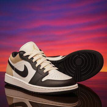  Air Jordan 1 باللون الأسود والأبيض والعاجي حذاء رياضي منخفض 