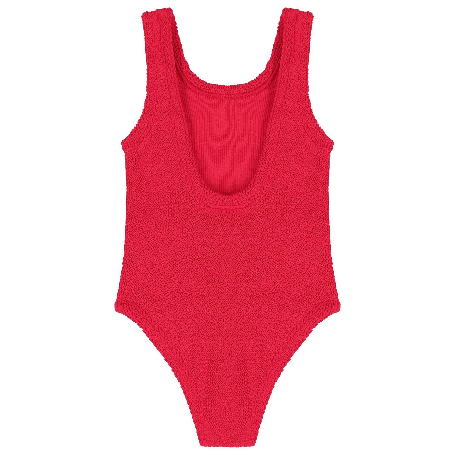 بدلة سباحة من القماش المرن والمجعد باللون الأحمر للبنات, 4, hi-res