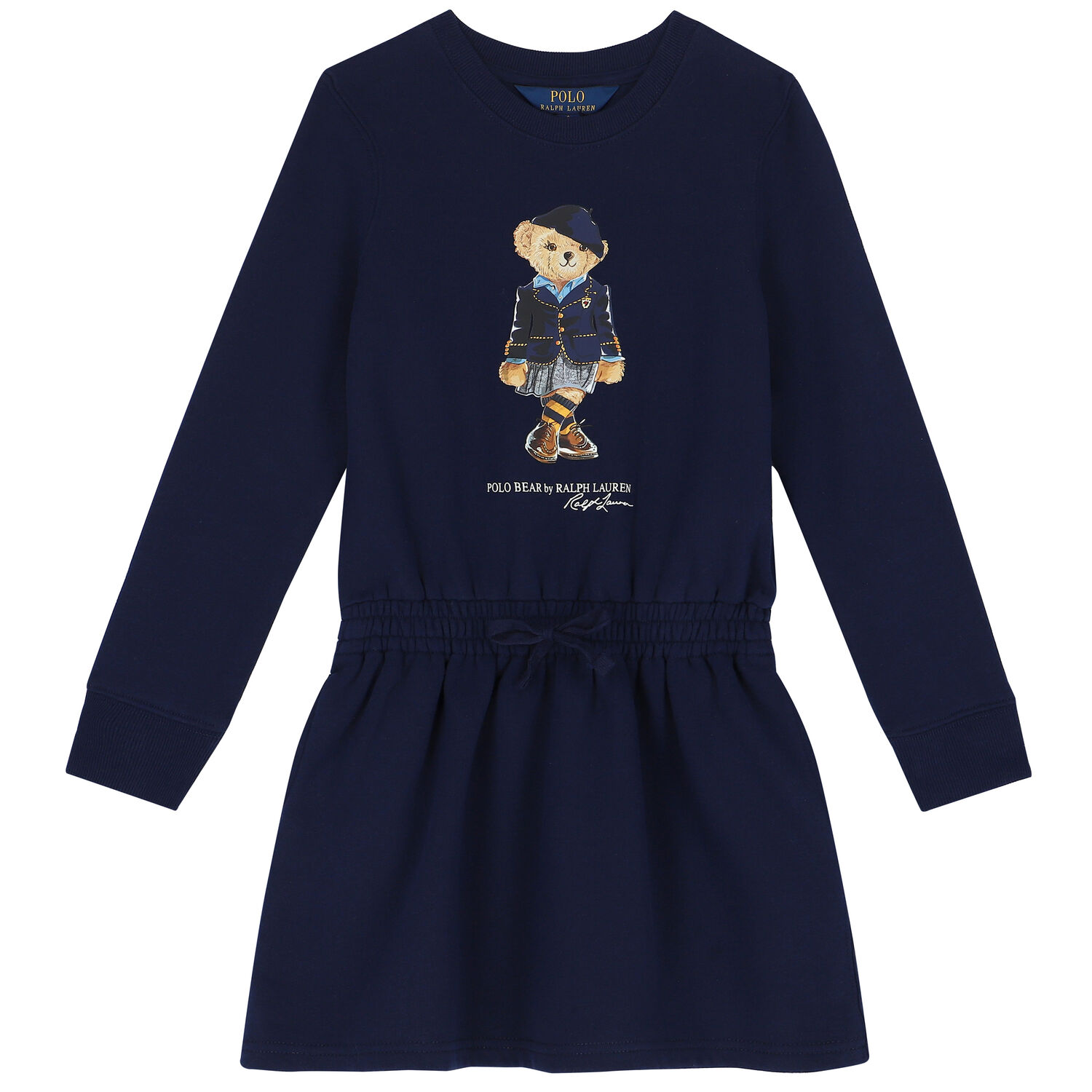 Girls Navy Bear Dress, 1, hi-res