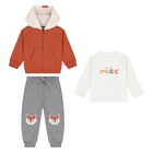 Younger Boys White, Orange & Grey Fox Tracksuit ( 3 Piece ), 3, hi-res