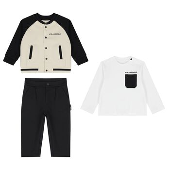 Younger Boys Black, Beige & White Logo Tracksuit Set