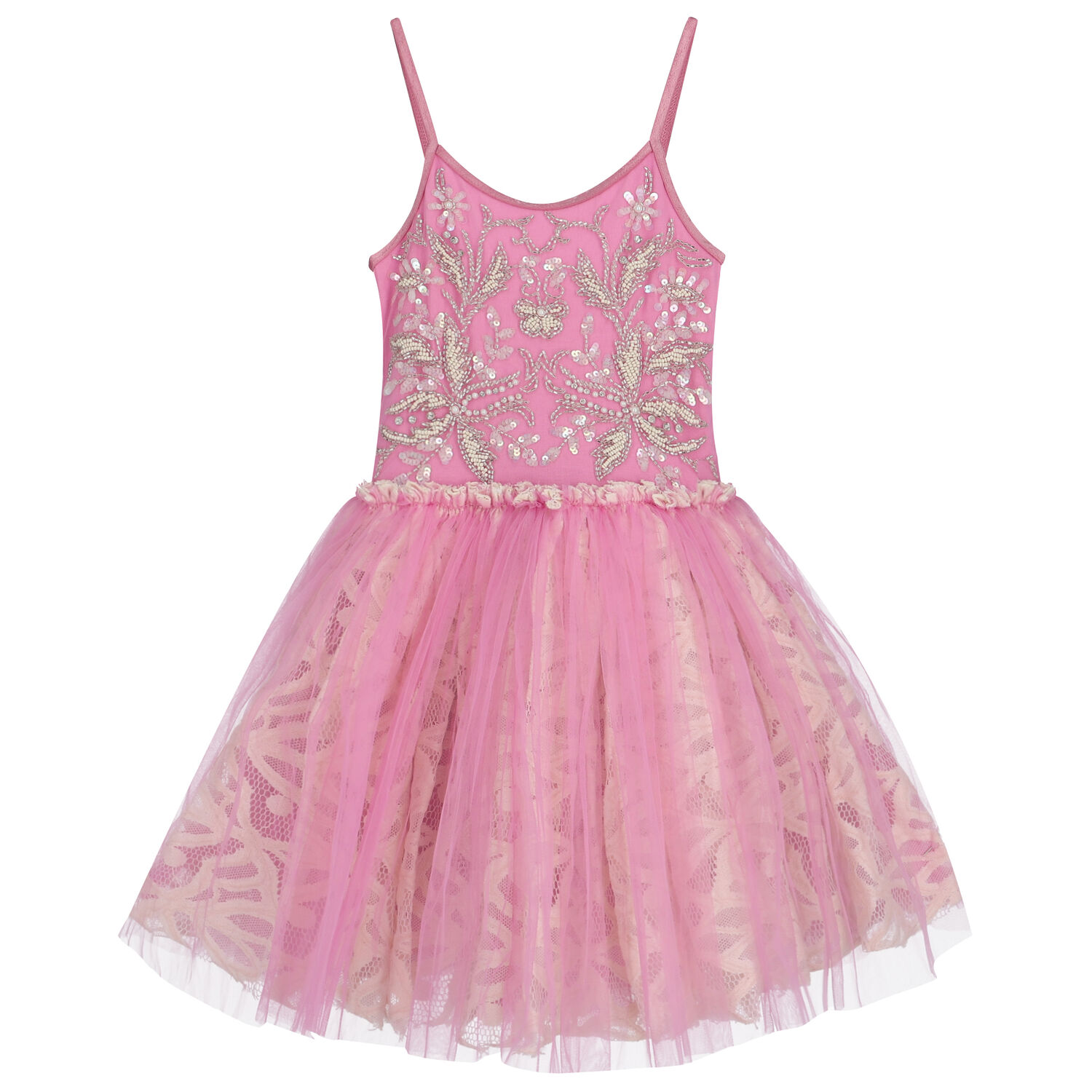 Girls Pink Embellished Tulle Dress, 1, hi-res