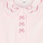 Baby Girls Pink Bow Velour Babygrow, 2, hi-res
