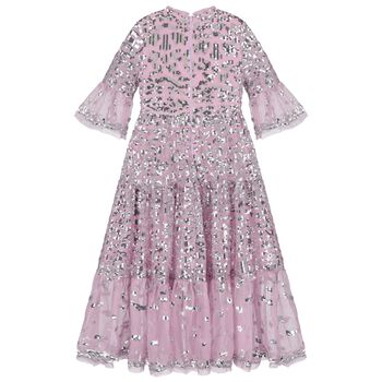 Girls Pink & Silver Sequin Maxi Dress
