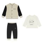 Younger Boys Beige & White Logo Tracksuit Set ( 3 Piece ), 1, hi-res