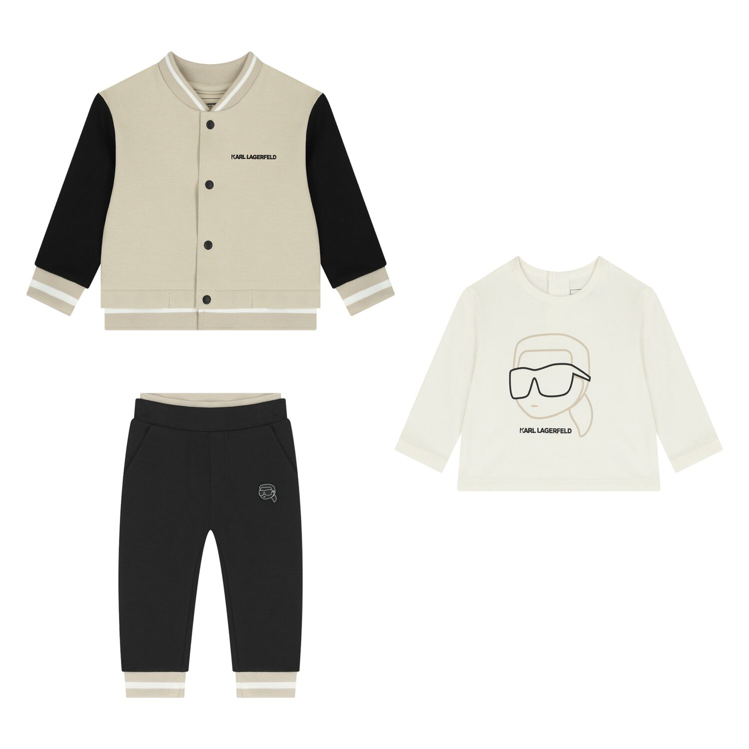 Younger Boys Beige & White Logo Tracksuit Set ( 3 Piece ), 1, hi-res