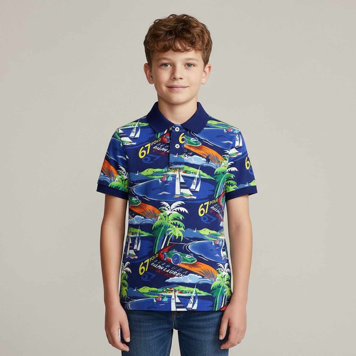 شيرت بالشعار باللون الازرق للاولاد , 1, hi-res image number null