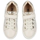 Girls Ivory & Gold Logo Trainers, 1, hi-res
