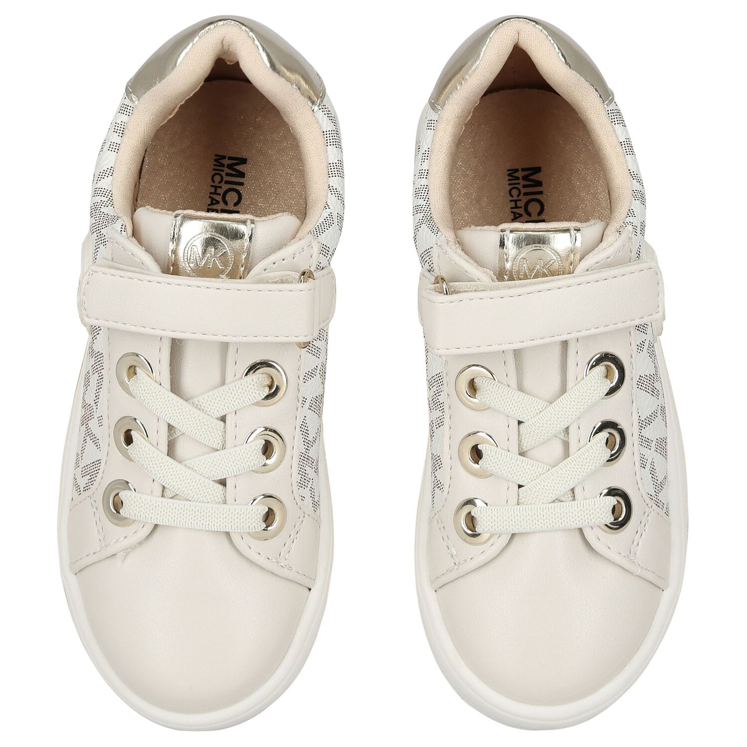 Girls Ivory & Gold Logo Trainers, 1, hi-res image number null