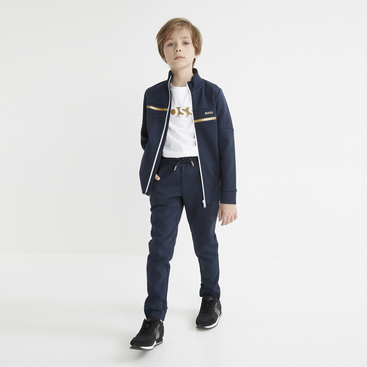 Boys Navy Blue Logo Joggers, 1, hi-res