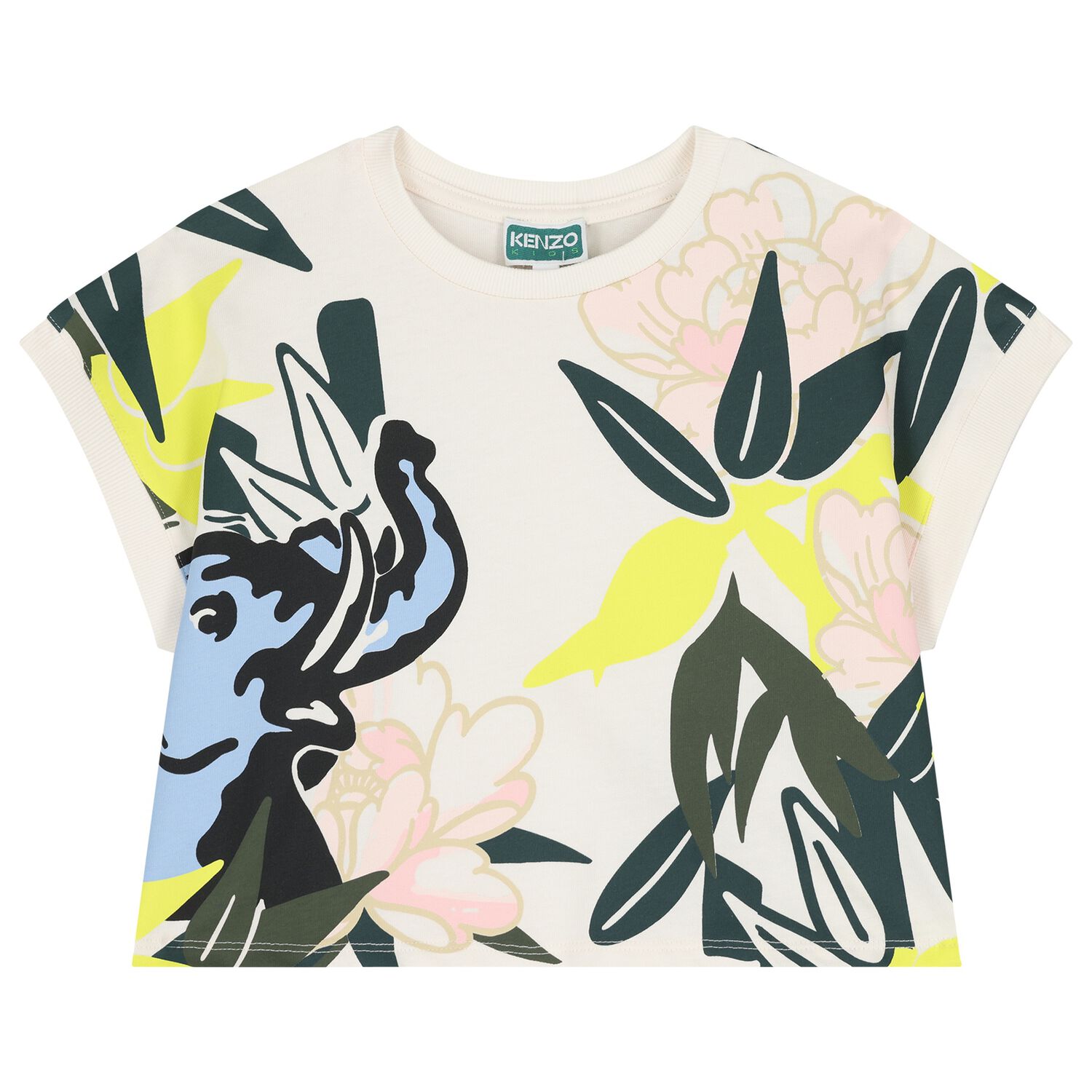 Girls Ivory Elephant Jungle T-Shirt, 1, hi-res
