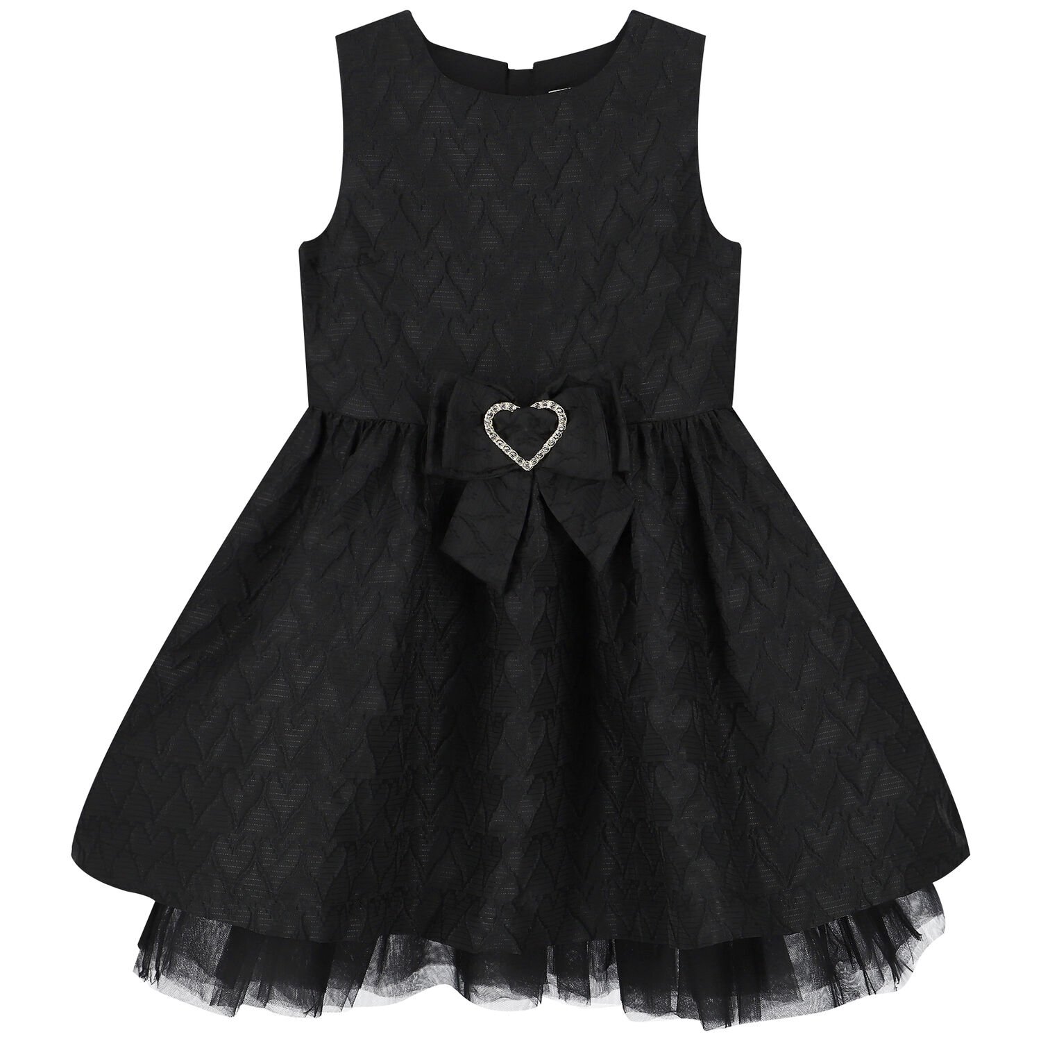 Girls Black Jacquard Heart Dress, 1, hi-res