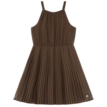 Girls Brown Chiffon Logo Dress