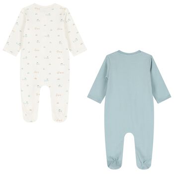 Baby Boys White & Green Train Babygrows ( 2-Pack )