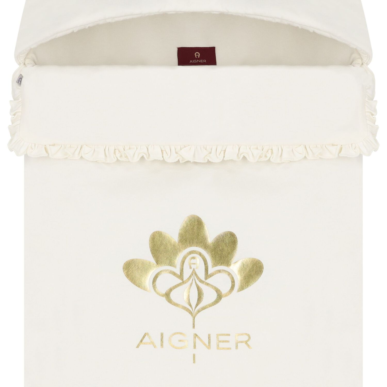 مدس بنات بطبعة الزهور بالشعار  باللون العاجي و الذهبى, 1, hi-res