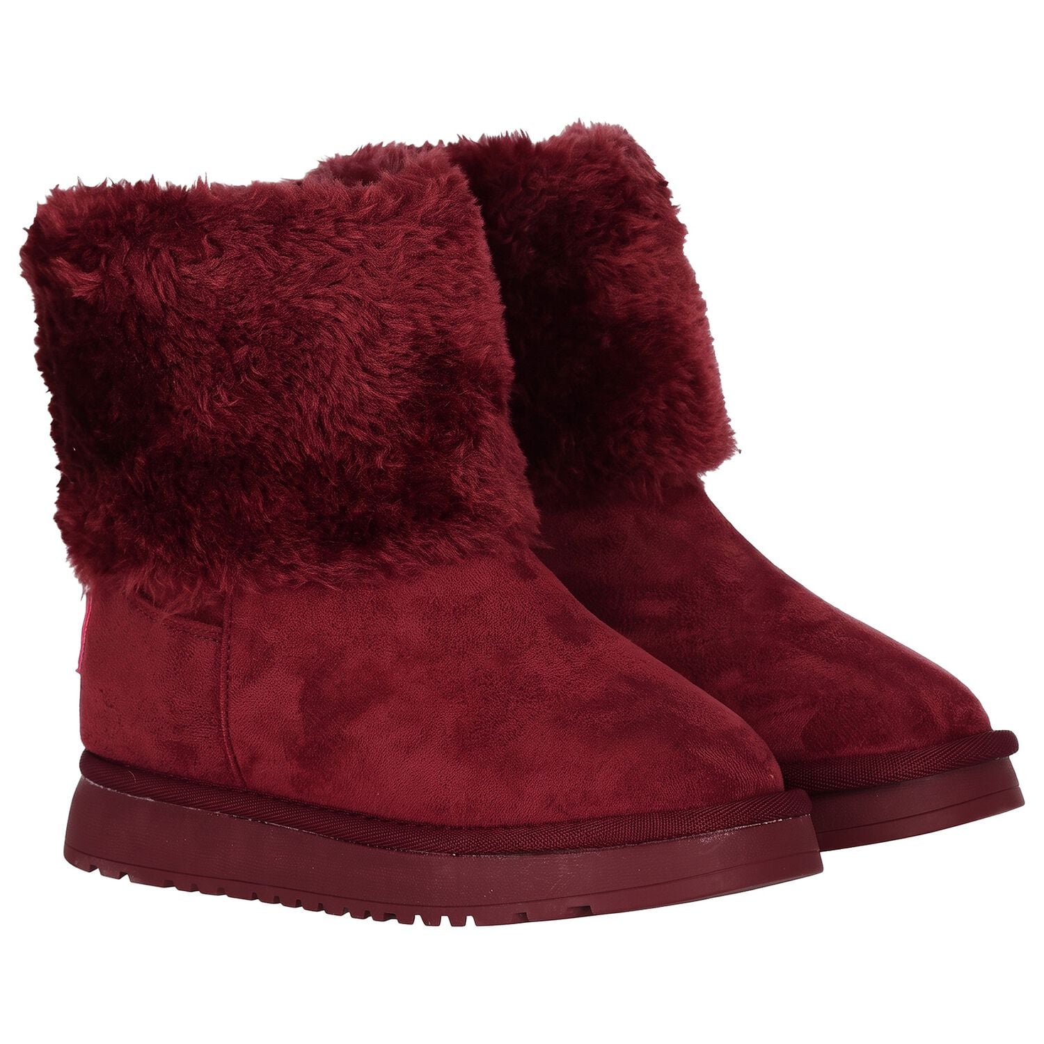 Girls Burgundy Faux Fur Boots, 1, hi-res