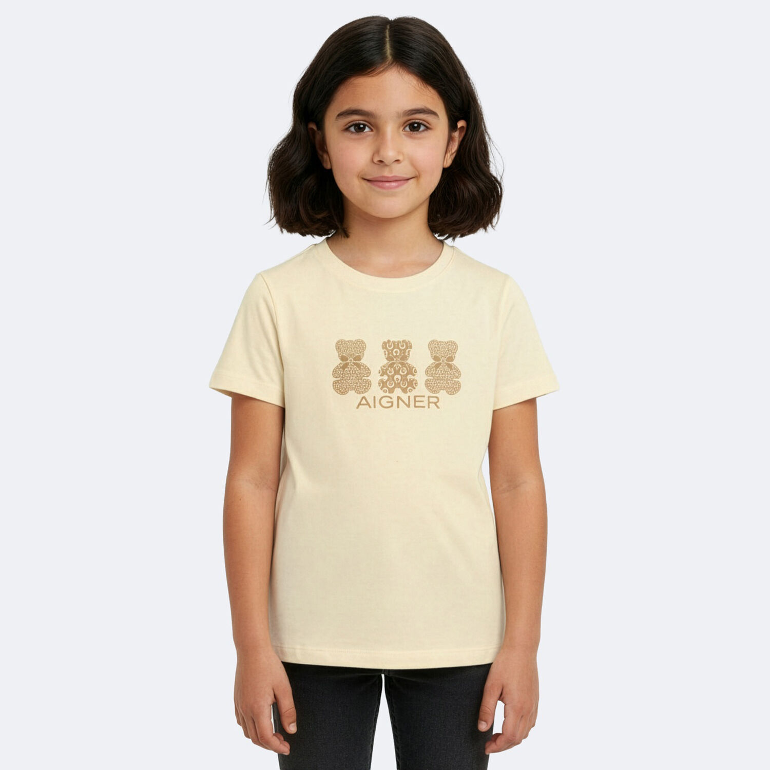 Girls Beige Teddy Bear Logo T-Shirt, 2, hi-res
