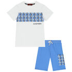 Boys White & Blue Logo Shorts Set, 2, hi-res