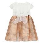 Younger Girls White & Beige Geo Map Dress, 1, hi-res