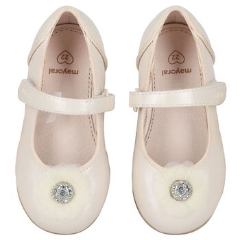 Younger Girls Ivory Diamante Flower Shoes