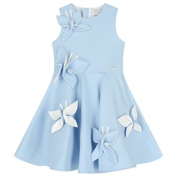 Girls Blue Butterfly Satin Dress