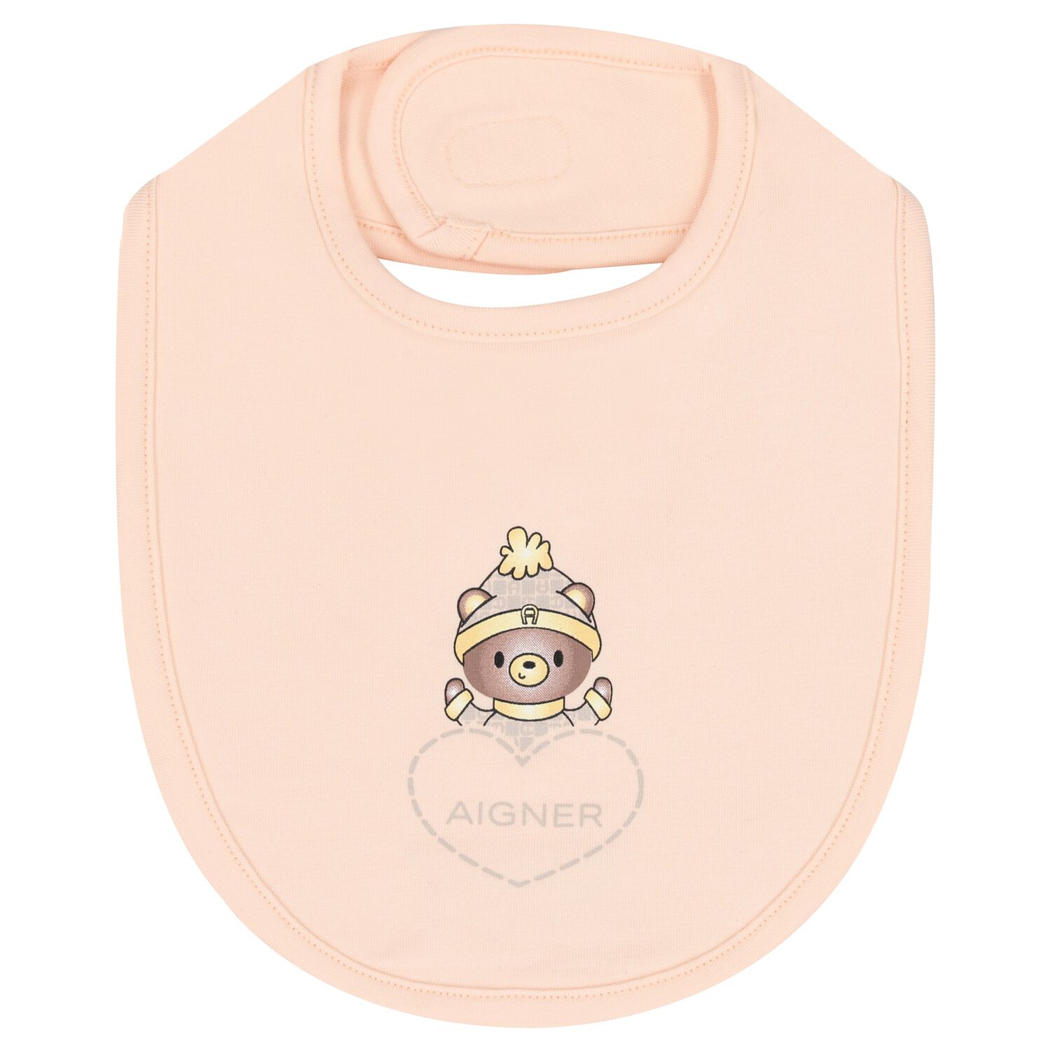 Peach Teddy Bear Logo Baby Bib, 3, hi-res