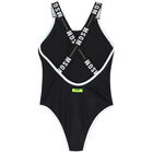 Girls Black Logo Swimsuit, 1, hi-res