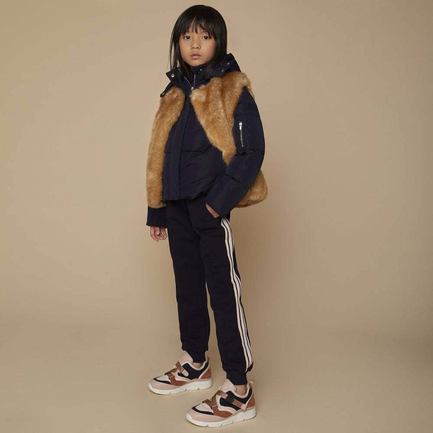 Girls Navy Logo Joggers, 2, hi-res