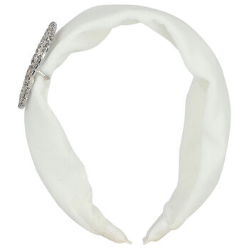Girls White Embellished Velvet Headband