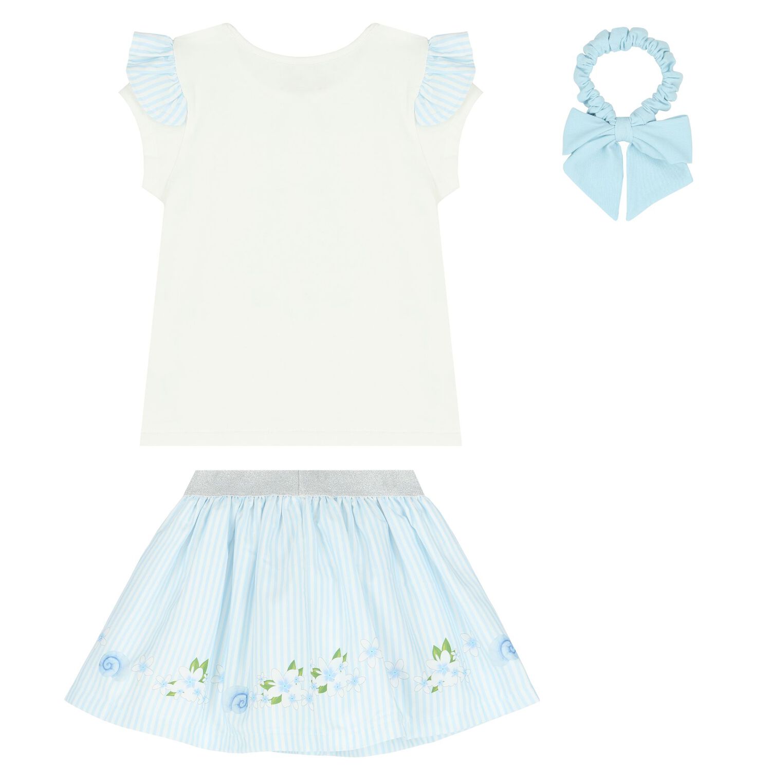 Girls White & Blue Striped Skirt Set, 2, hi-res image number null