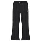 Girls Black Crystal Embellished Diamant&eacute; Logo Velour Leggings, 1, hi-res