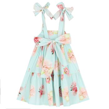 Girls Blue Floral Bow Dress