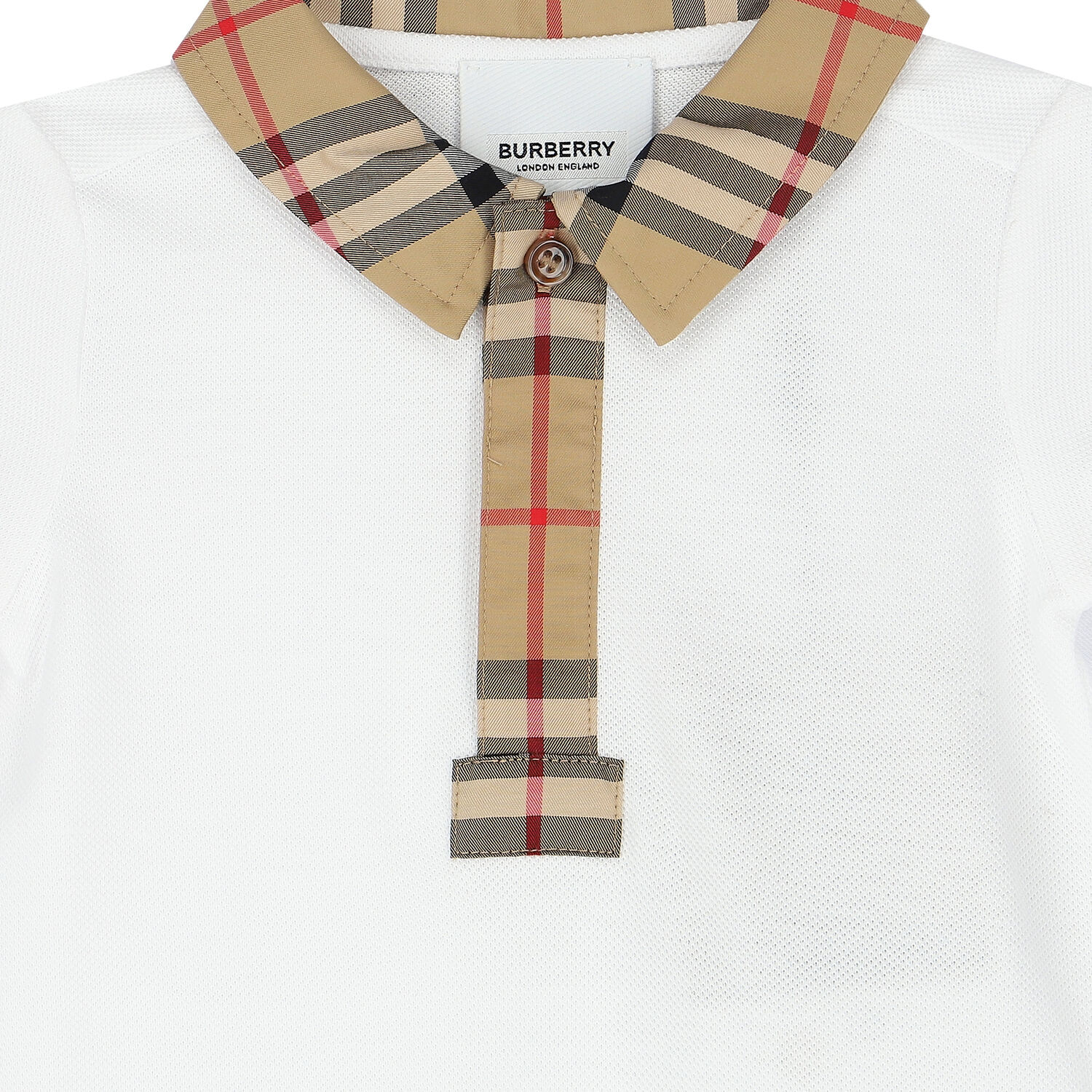 White & Checked Pique Baby Romper, 1, hi-res image number null