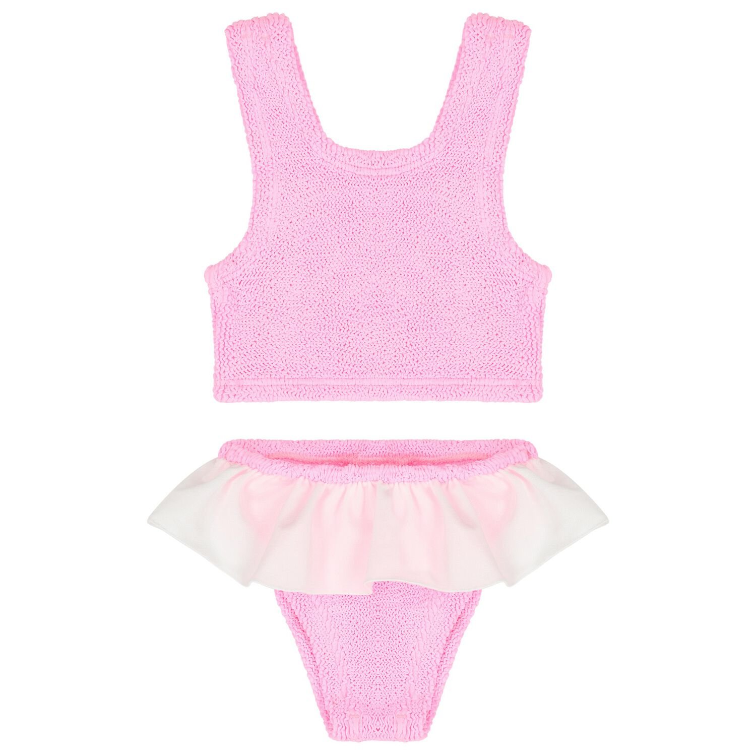 بيكيني بنقشة مجعدة باللون الوردي الفاقع  للبنات, 1, hi-res