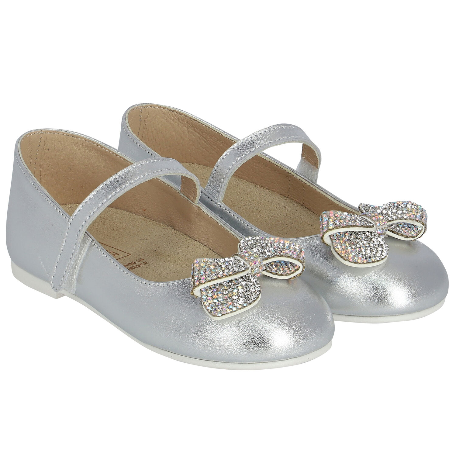 Girls Silver Diamante Bow Shoes, 1, hi-res image number null