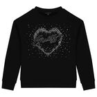 Girls Black Embellished Logo Sweatshirt, 1, hi-res