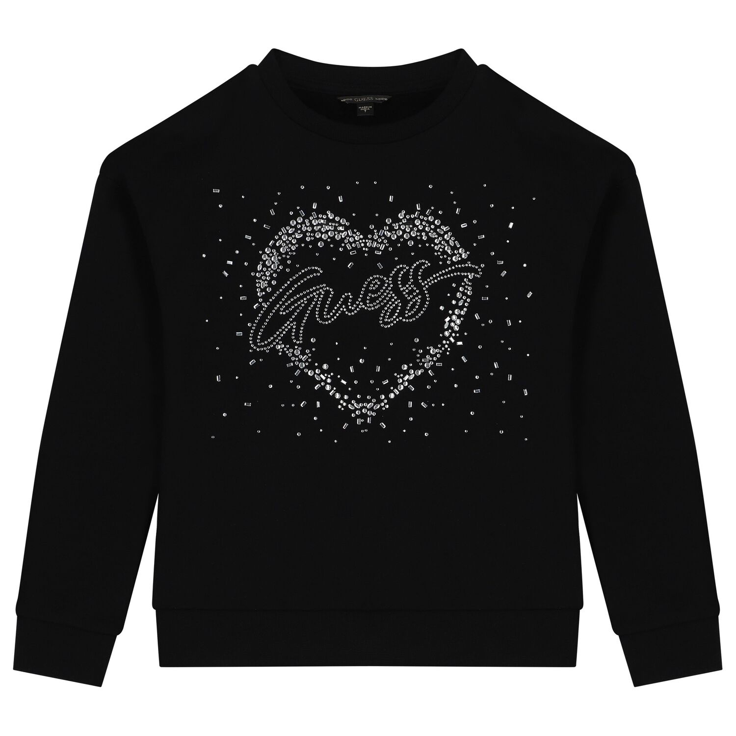 Girls Black Embellished Logo Sweatshirt, 1, hi-res